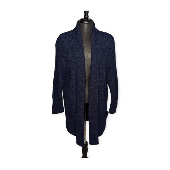 BonWorth Open Front Navy Blue Sweater Cardigan Size LP - Picture 1 of 8